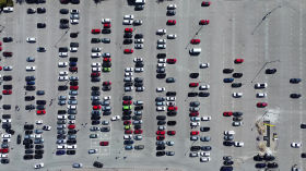 Parking lot in front of Marieberg Galleria by Drone Footage